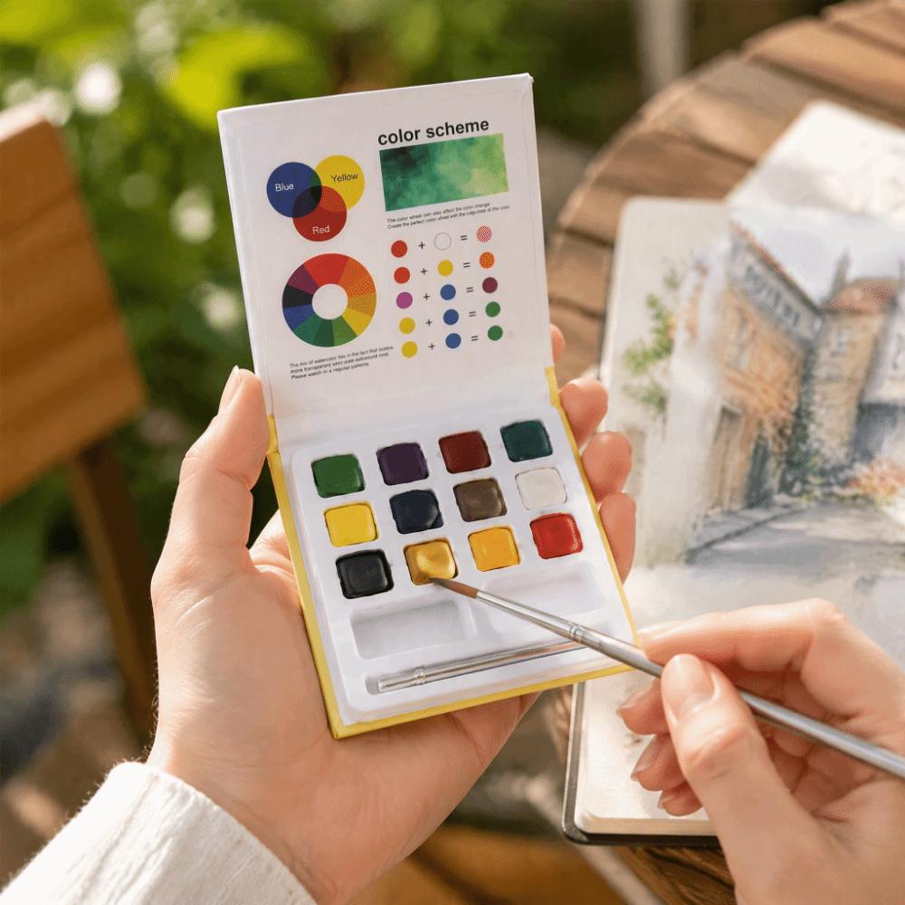 Portable Solid Watercolor Paint Set Solid Watercolor Kit Watercolor Paint Box Beginner Use