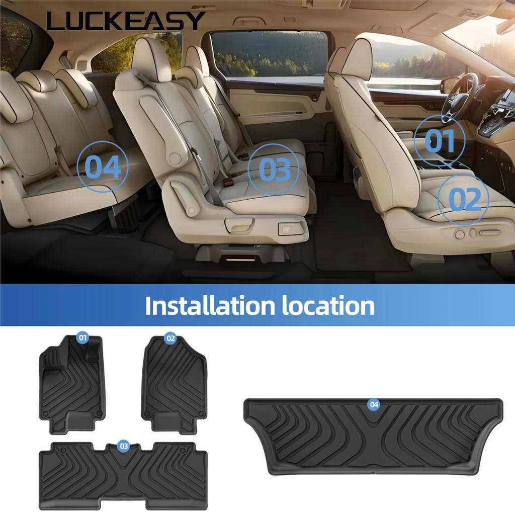 LUCKEASY Left Drive for Honda Odyssey 7Seats 2018-2025 2026 Mini Passenger Van TPE 3D Car Floor Mats Cargo Liner Trunk Pad