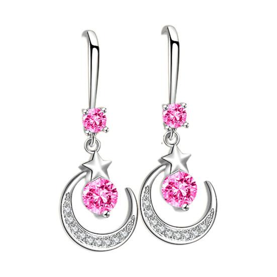 

1 пара элегантных висячих серег, декоративные медные серьги-капли с луной и стразами для повседневной носки розовый