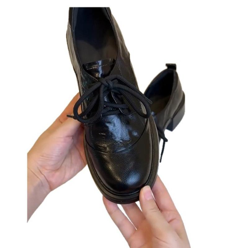Retro Round-toe Lace-up Shoes, Versatile Chunk-heeled Shoes, Women's Single Shoes