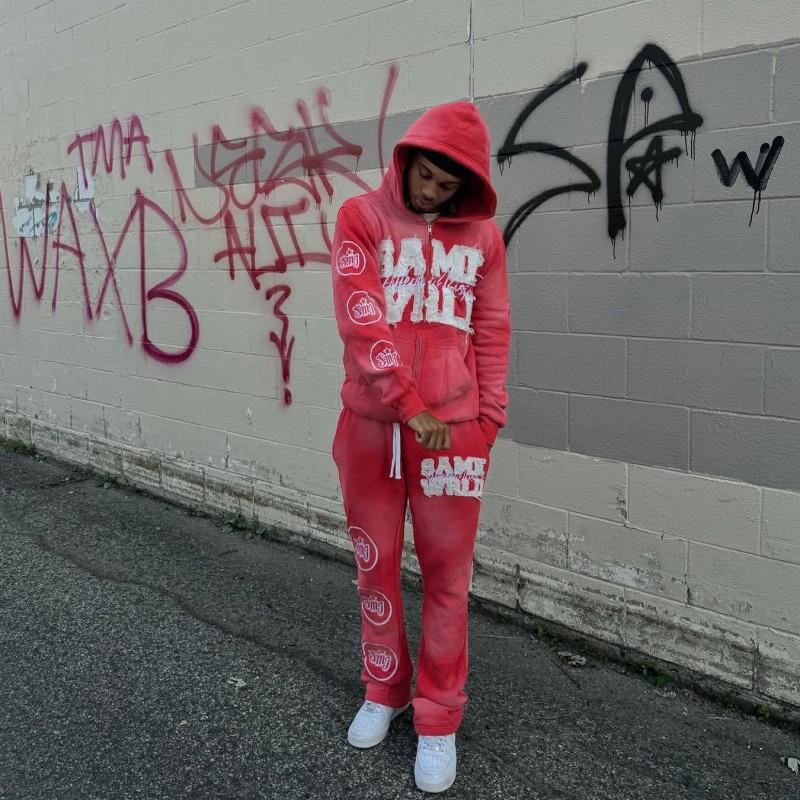 Oversized Hooded Zip-Up Sweatshirt Men Women Streetwear Hip Hop Style With 3D Embroidered Graphic Loose Fit Long Sleeve