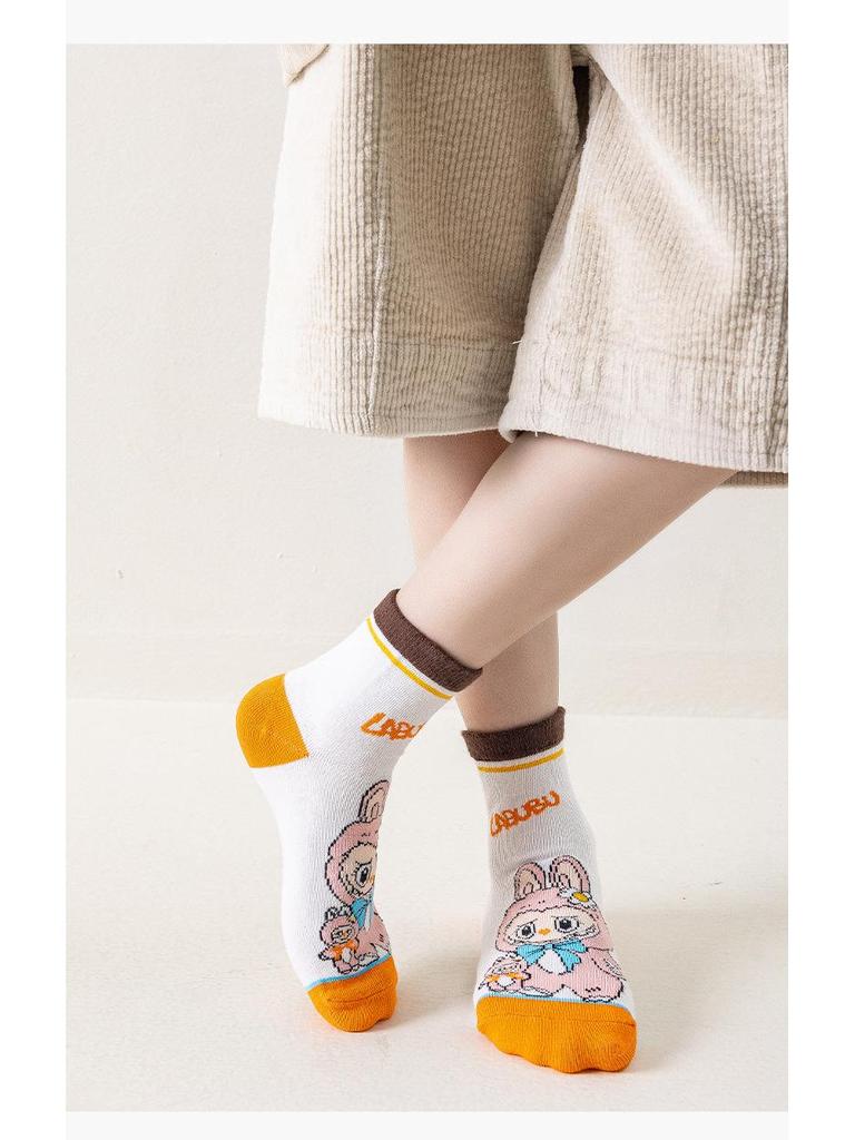 Labubu Jungen Cartoon Baumwolle Mittelwaden-Socken - Geruchsresistent für Frühling, Herbst und Winter