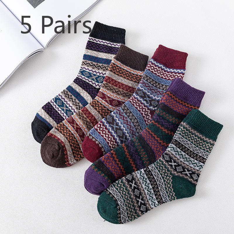 5 Pairs of Female Autumn and Winter Bold Striped Thick Warm Rabbit Wool Stockings