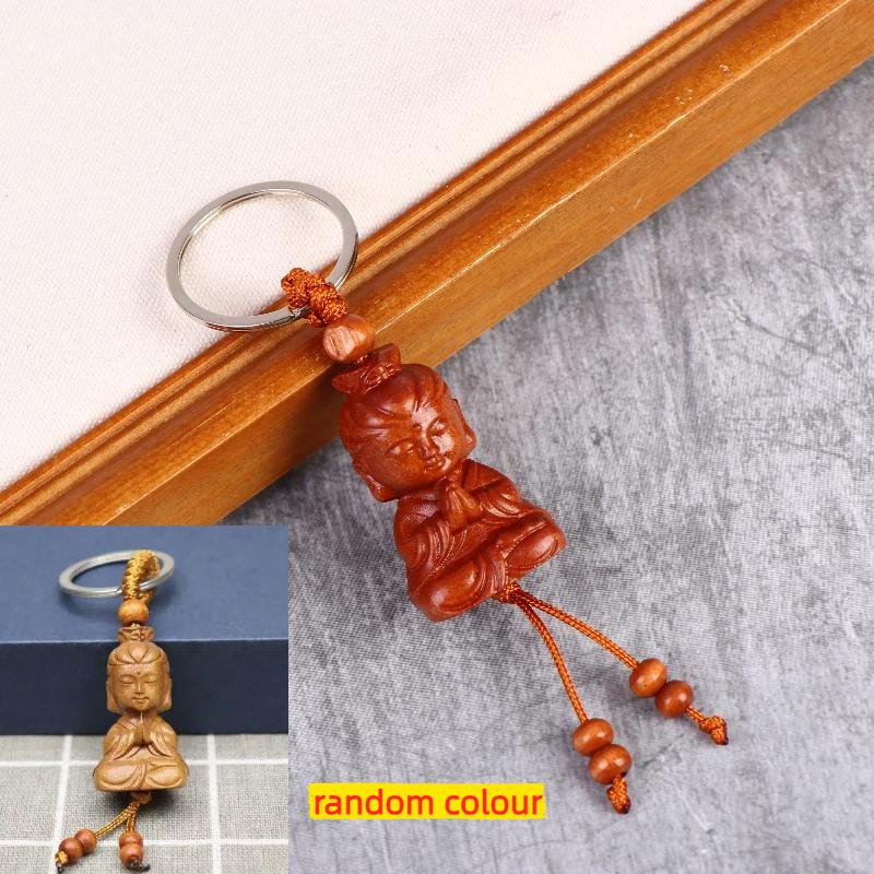 

Ethnic Style Buddhism Carving Pendant Key Holder Wooden Keychain Bag Hanging Jewelry Gift Praying For Peace And Good Fortune 01