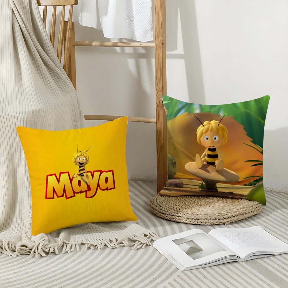 Cartoon M-Maya The Bee Cushion Cover Breathable Linen Pillowcase Summer Odorless Eco-Friendly Invisible Zipper Washable