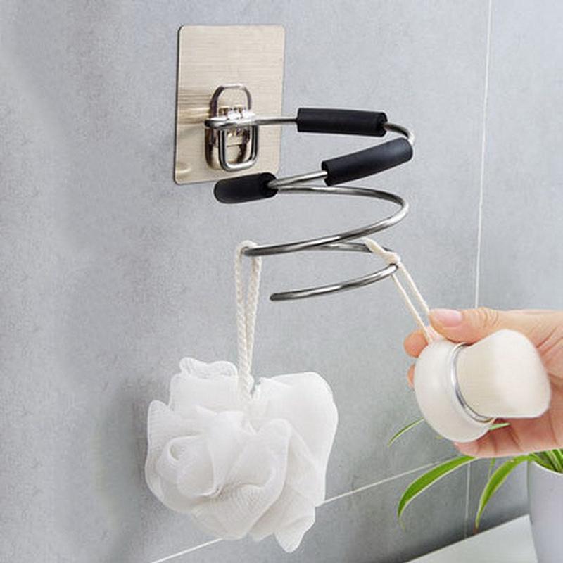 Adhesive Wall Mount Hair Dryer Holder Rack Blower Organizer Shelf Spiral Stand