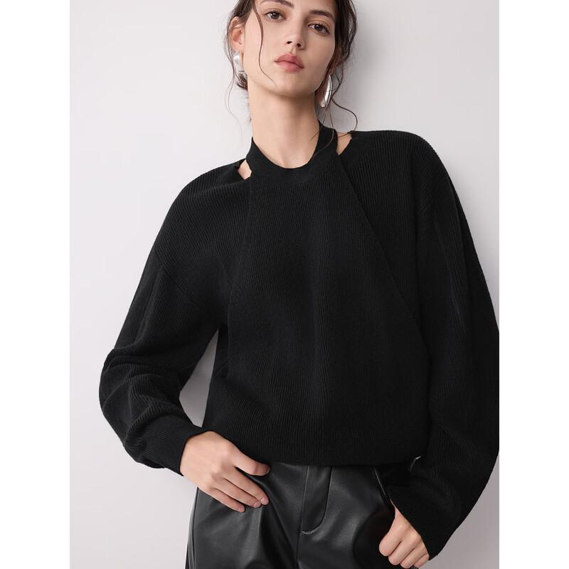 ELLE Women's Faux Two-Piece Lamb Wool Pullover Sweater