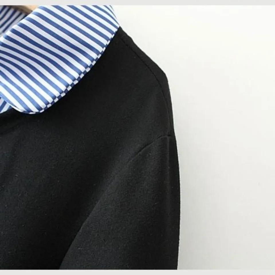 Women's Spring Loose Striped Knit Sweatshirt Long Sleeve Commuter Top