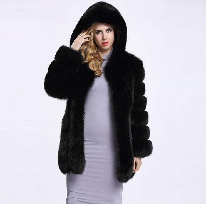 Women's Hooded Faux Fur Coat - Silver Fox Patchwork, High-End Socialite Style, European & American Design.