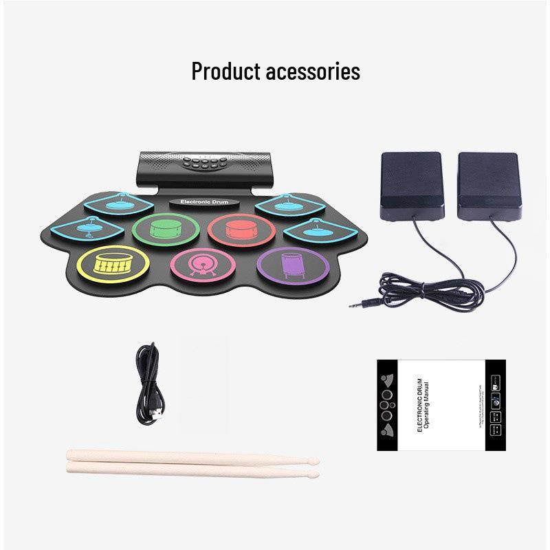 Portable Electronic Hand Roll Drum Kit for Beginners and Children - Foldable Jazz Drum Set