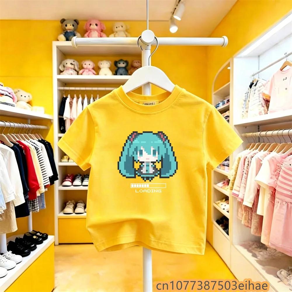 Hatsune Miku New Anime Future Peripheral Collaboration Pure Cotton COS Cartoon Printed Casual Tshirt All Match for Boys Girls