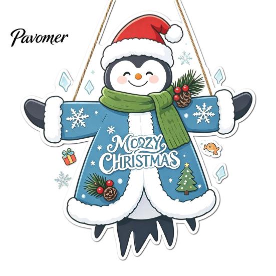 Winter Home Decor Wooden Christmas Hanging Pendant, Cartoon Welcome Sign for Front Door, Holiday Shop Decorations Wall with Cute