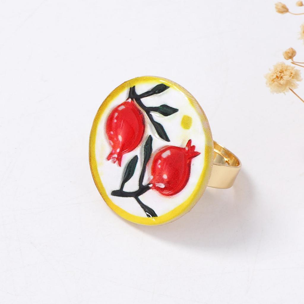 New Ethnic Style Colorful Drip Oil Flower Open Rings for Women Exquisite Metal Geometric Temperament Party Jewelry Accessories