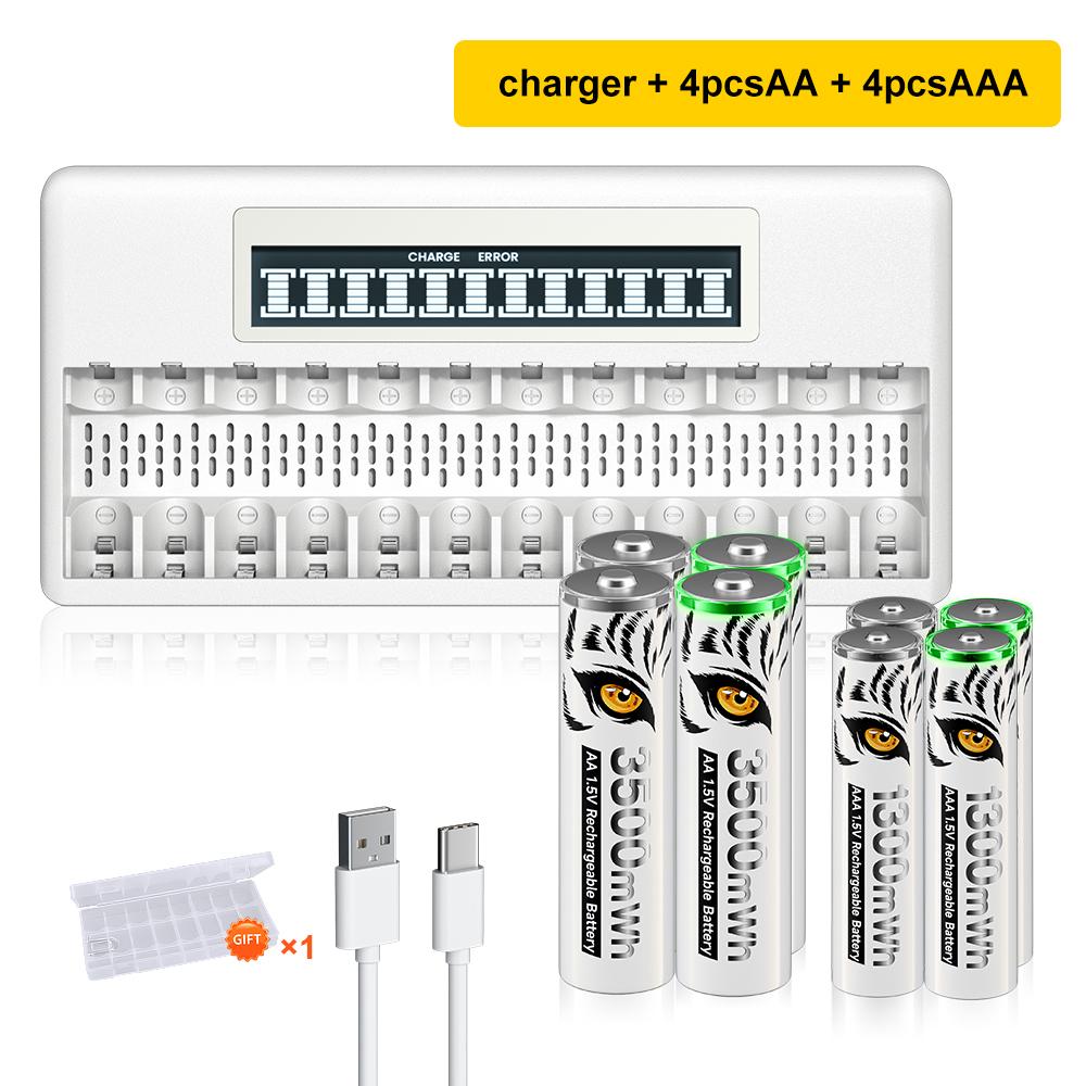 PALO 4-40 ks dobíjecích AA+AAA 1,5V Li-ion baterií 3500+1300 mWh HR6 HR03 baterie s 12 sloty LCD USB 1,5V Li-ion nabíječka baterií