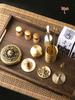 Brass Incense Ceremony Set: Seal Tools, Ash Press, Incense Powder, Burner, Shovel, Spoon, Stamp.