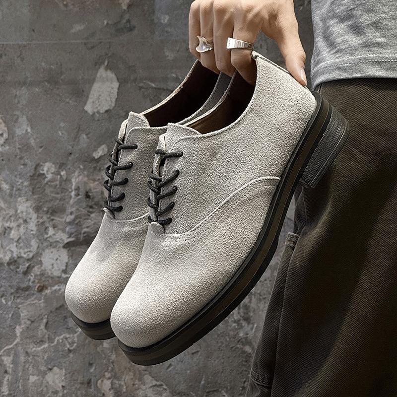 Men's Autumn Derby Shoes Round Toe Platform Sole Comfortable Breathable British Style Casual Workwear Non-Slip Leather Shoes