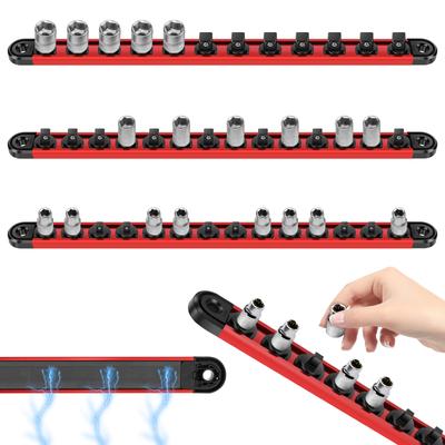 3Pcs Magnetic Socket Organizer Rail Set Stainless Steel  with 12/14 360° Rotatable Removable Clip for Toolbox for Mechanic DIY
