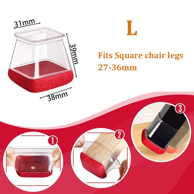 24 Pcs Chair Leg Floor Protectors Square,Silicone Chair Leg Protectors Caps Covers for Hardwood Floors,Furniture Pads Sliders with Wrapped Felt Bottom