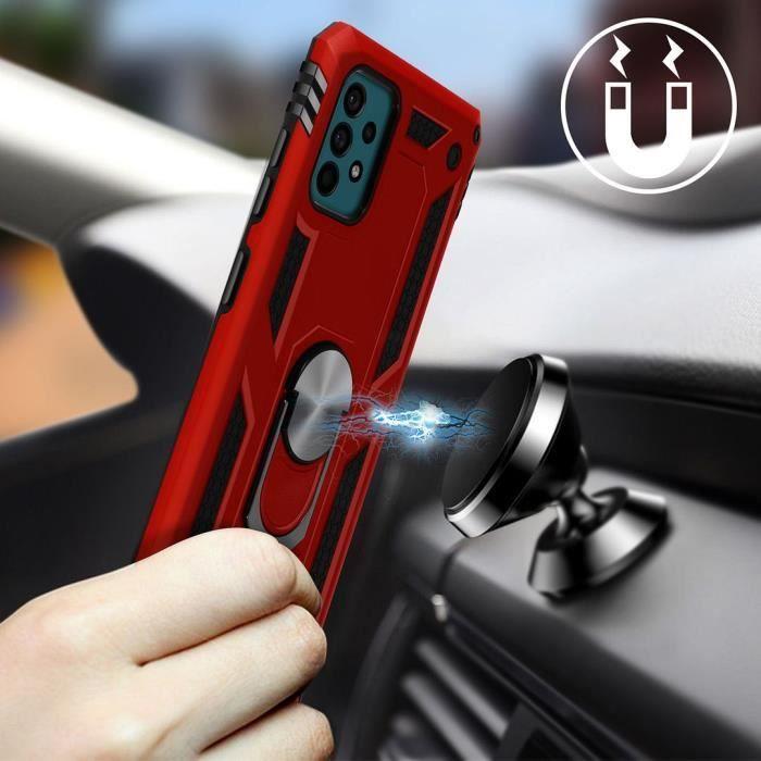 Coque pour samsung a52 5g (6,5") - proshop - rouge - coque rigide avec anneau support - 2 verres trempés