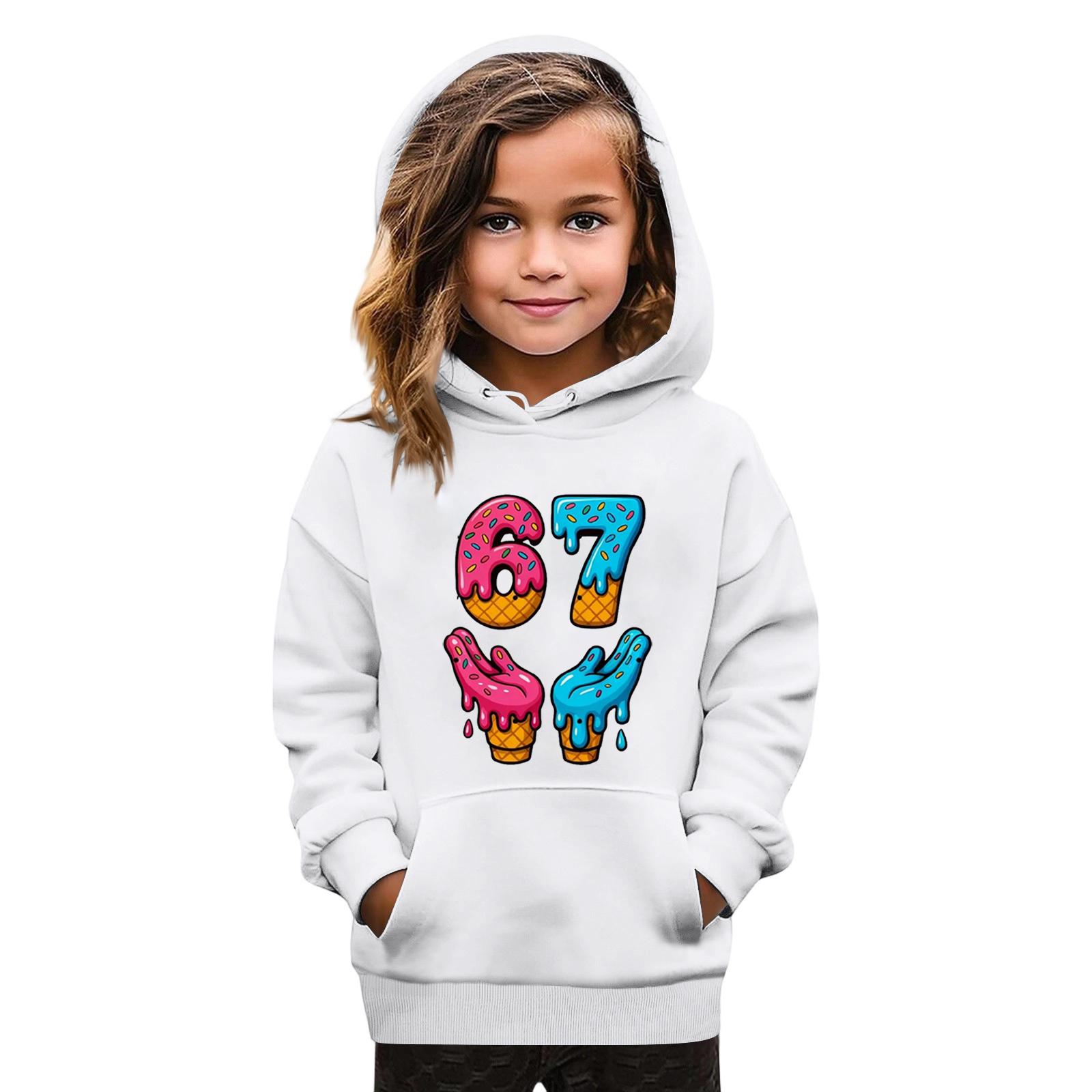 

Kids Fashion Printed Pullover Casual Long-Sleeve Crewneck Hoodie Top 160 белый
