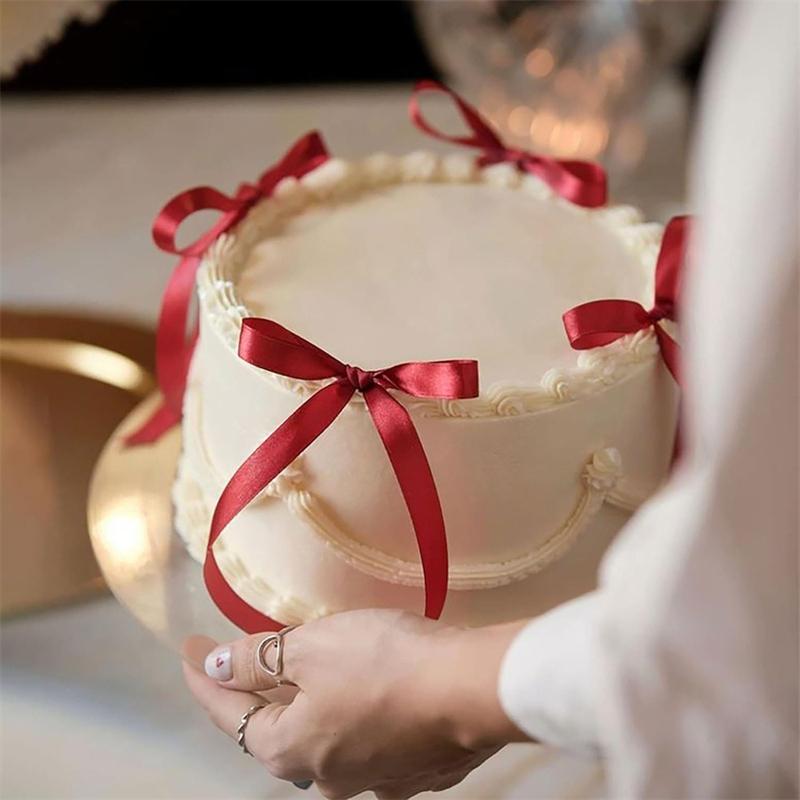 10 шт. Червоний Рожевий Бант Стрічка Прикраса для Торта Бантик Стрічка Топери для Торта на День народження Весілля Вечірка Приладдя Десерти Подарунки Декор