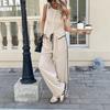 Women Daily Wear Sleeveless Top & Drawstring Wide Leg Pants Suit
