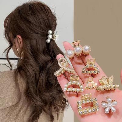 3PCS/Set Small Rhinestone Pearls Geometric Metal Hair Claws For Women Girls Sweet Mini Hair Clips Hairpins Hair Accessories