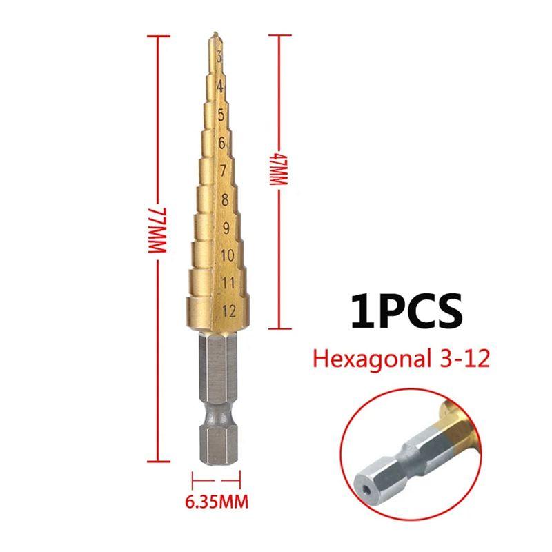 ABWR-3-12mm HSS Geradnuten Stufenbohrer Holz Metall Lochbohrer Kernbohrer Pagodenbohrer