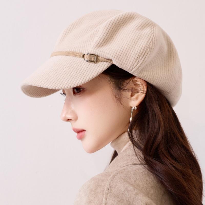 Korean Style Autumn Winter Women Large Head Circumference Octagonal Hat