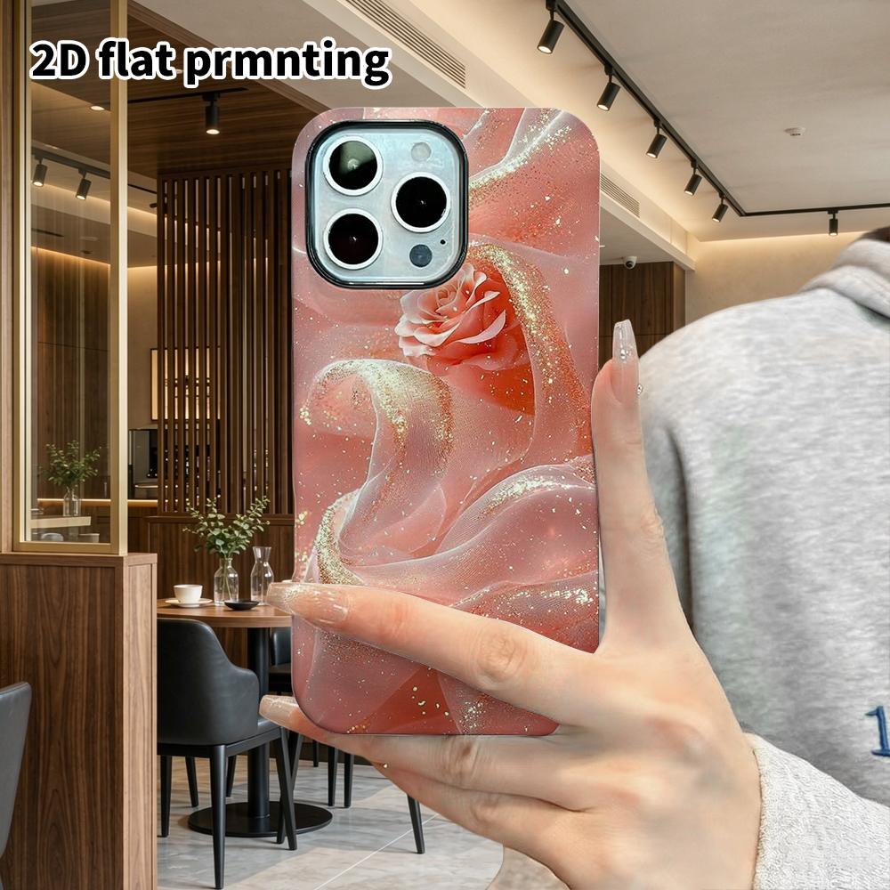 Phone Case: 2D Flat Suitable for iPhone 18 17 16 15 14 13 Pro Film Protective Case, Couple Style, Peach Pink Tulle, Christmas and Halloween Gift