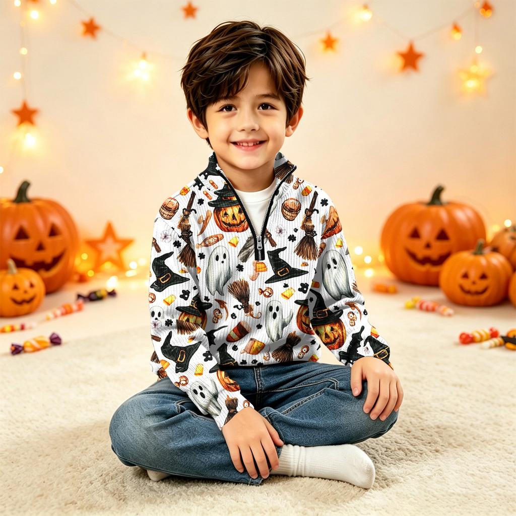 Kids Halloween Print Knit Sweatshirt Pullover Top
