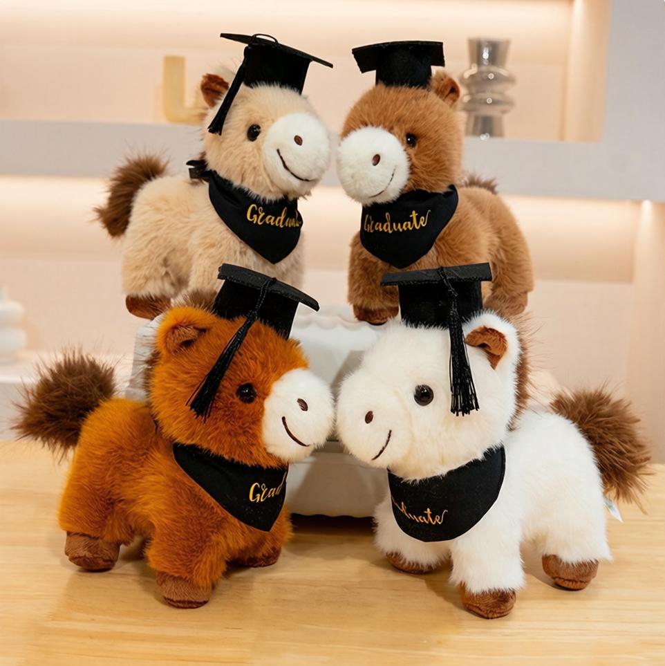 25/28cm Graduation Standing Horse Plush Toy Stuffed Bachelor Doctor Cartoon Animal Souvenir Mascot Classmate Gift