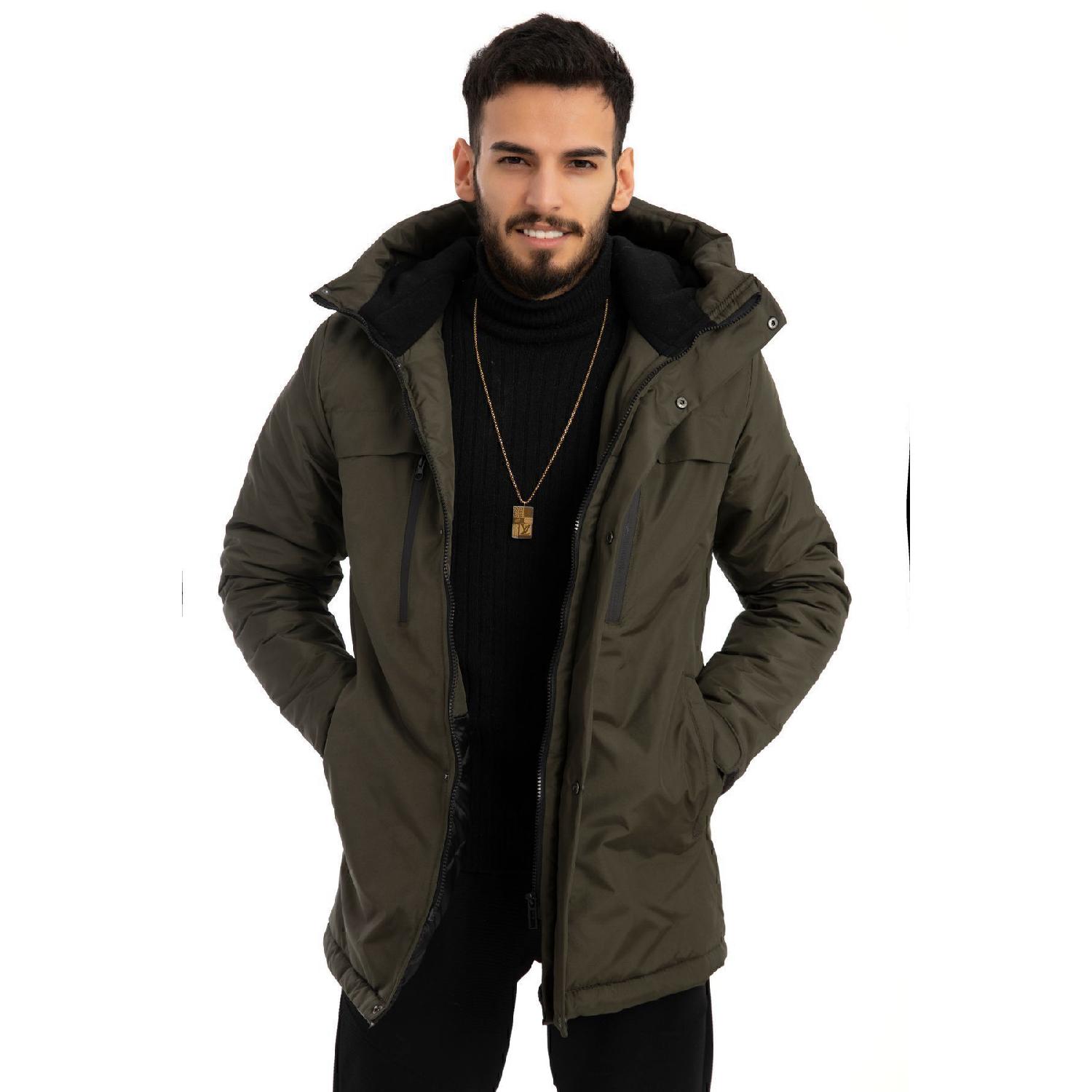 

Мужское флисовое зимнее пальто цвета хаки с защитой от воды и ветра с капюшоном S бездна