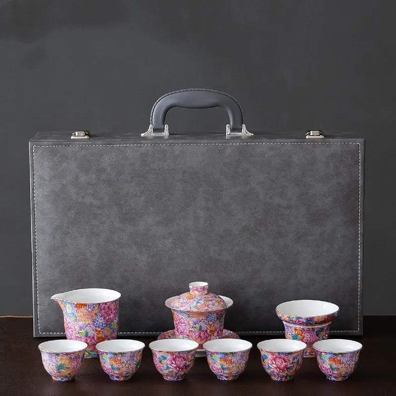 

Enamel Color Ceramic Tea Set One Pot and Six Cup Suit Custom Exquisite Teaware Accessories Chinese Beauty Filter Teapot