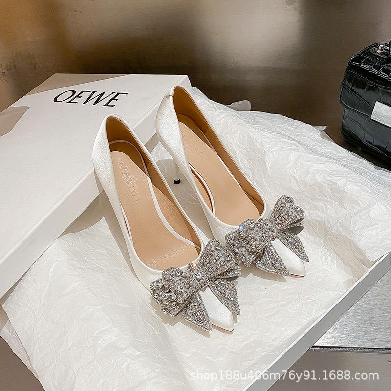 Black bow high heels women's 2025 new design sense beautiful sexy pointed temperament banquet stiletto shoes
