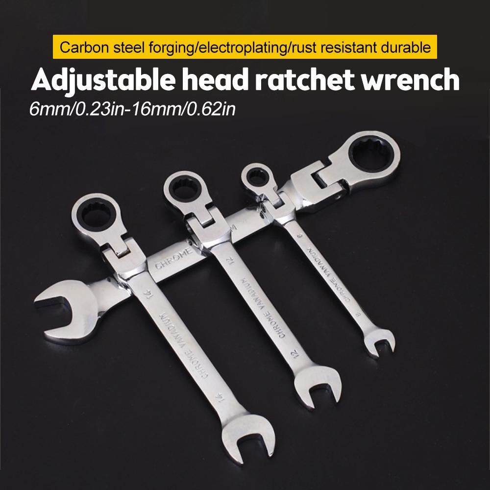 Flexible Pivoting Head Ratchet Wrench Spanner Garage Metric hand Tool 6mm-14mm For auto and Home Repair 1pcs