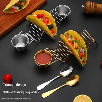 Mexikanischer Burrito-Ständer aus Edelstahl mit Soßenschale, Taco-Halter und Mais-Tortilla-Ständer.