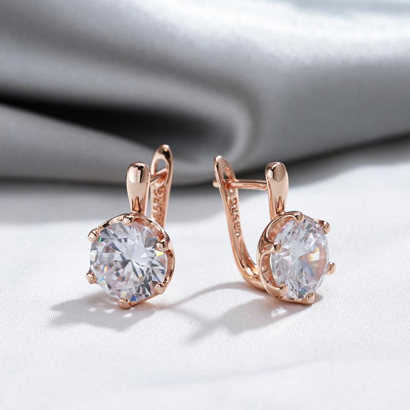 Luxury  Rose Gold Color English Earrings For Women Simple Shiny Big Natural Zircon Earrings Bridal Wedding Fine Jewelry