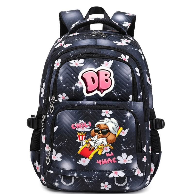 Cute Cartoon Character Print Backpack Girls School Use Large Capacity Nylon Student Bag With Padded Curved Straps