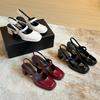 E9-6 French bag head medium heel single shoes women's spring new fairy style square head thick heel Mary Jane rear empty single shoes women