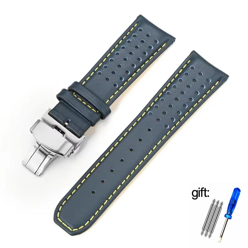 Cowhide Watch Strap For CITIZEN Blue Angel Radio Wave Watch Band AT8020-54L/8020-03L/JY8078 Curved End Yellow 22 23mm Bracelet