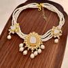 Vintage Waterdrop Pendant Multi-layer Simulation Pearl Necklace Bridal Choker Chain Earrings