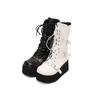 Women Mid Calf Boots Round Toe Wedge High Heels Buckle Lace-up Zipper Platform Ladies Fashion Shoes Autumn Winter 46