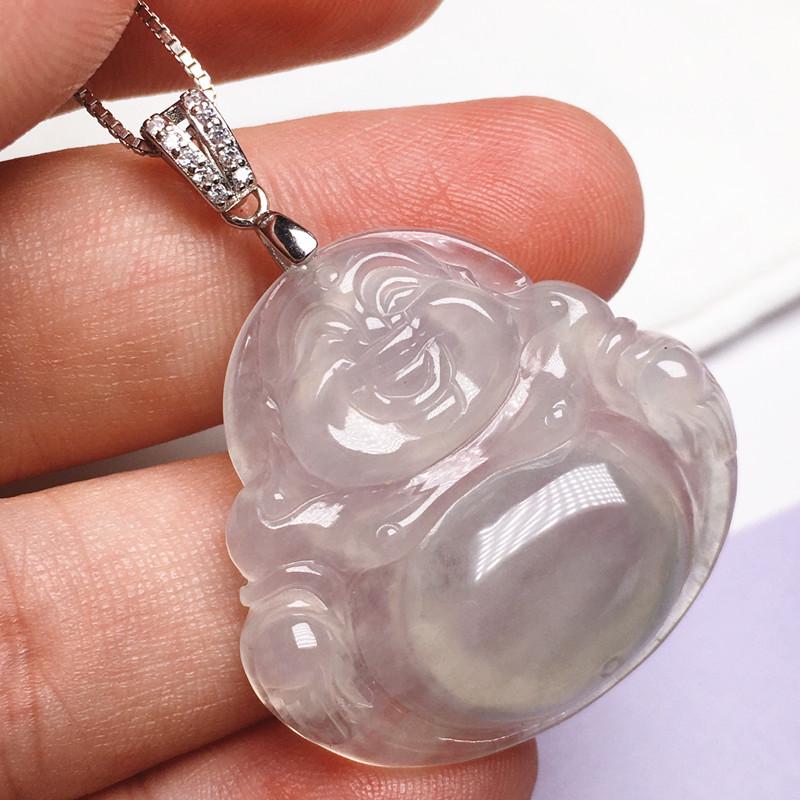 Buddha's Belly Jadeite S925 Pendant & Guanyin Necklace with Silver Buckle