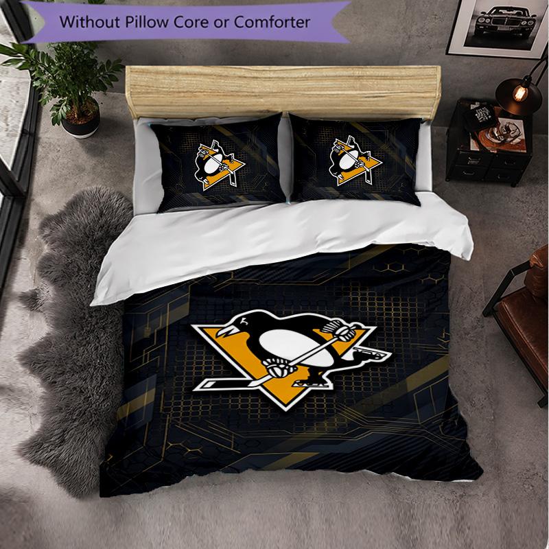Pittsburgh Penguins Pattern Microfiber 3Pcs Bedding Set Decor Duvet Cover Set For Bedroom Home Use