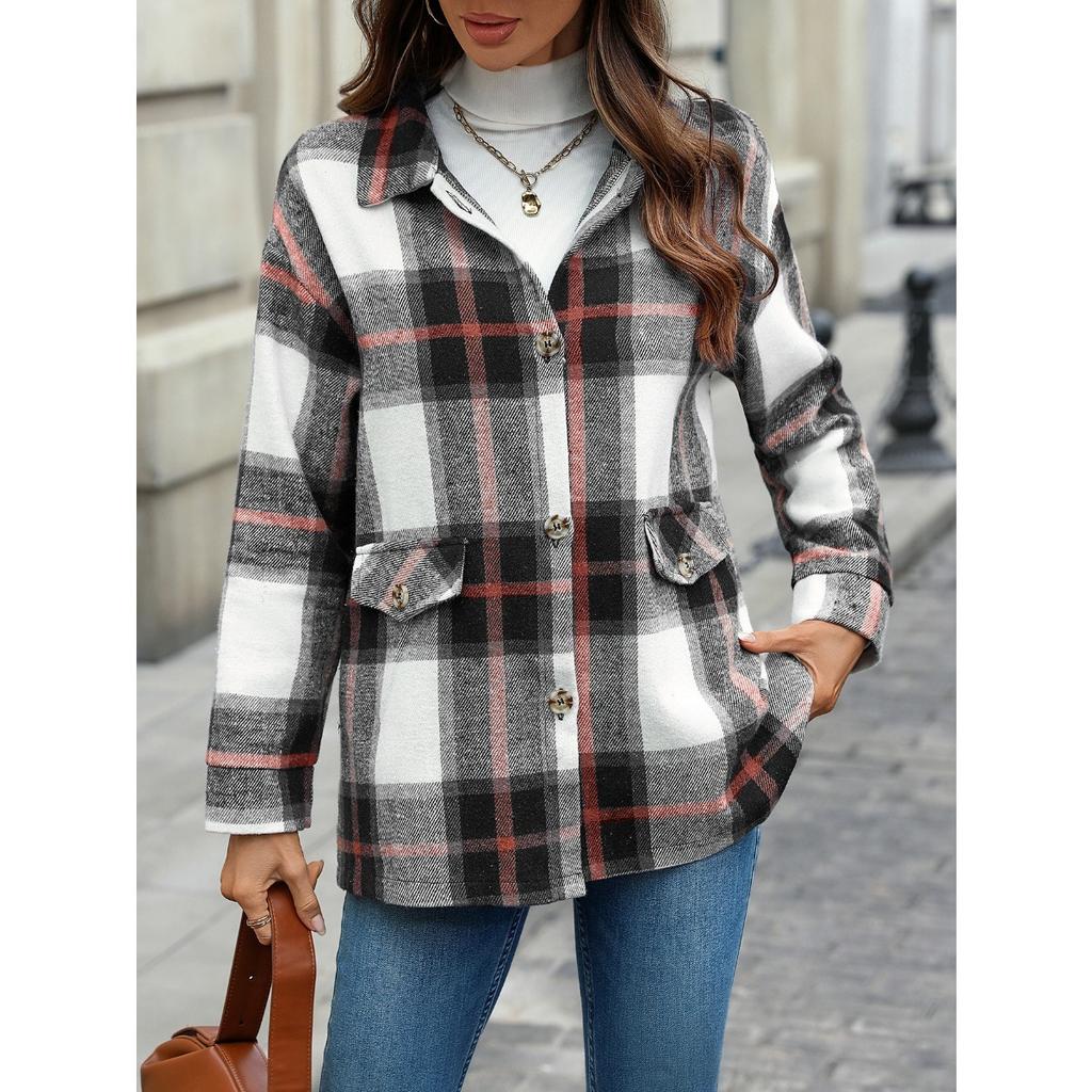 Ladies, Thermal Jacket, Checkered Shirt, Thick, Cardigan Top, Outerwear