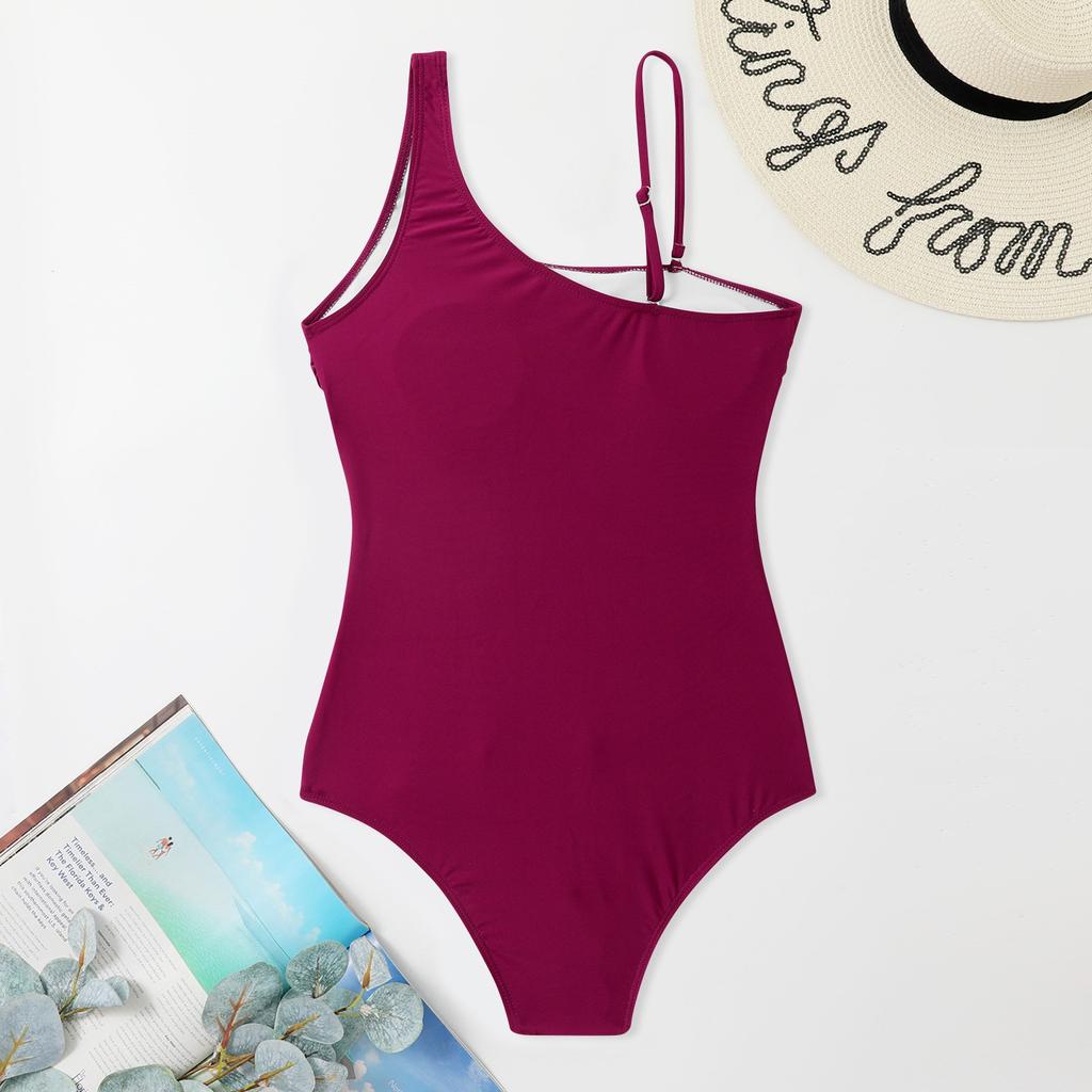 Women's Fashion Splicing Mesh Spaghetti Straps Bikini Swimsuit With Slanted Shoulder