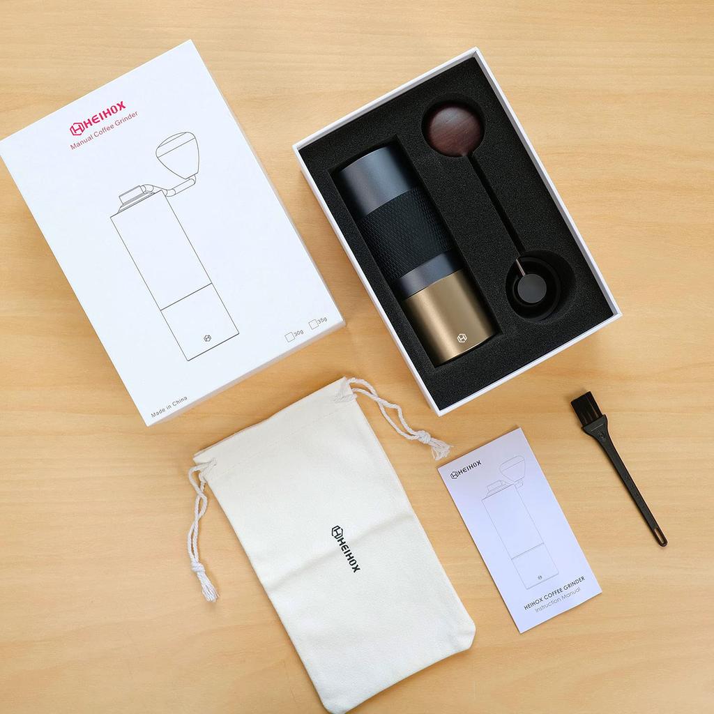 HEIHOX Handheld Manual Coffee Grinder with Adjustable Conical Stainless Steel Burr, 30g Capacity, Portable, Fast Grinding Efficiency, From Espresso
