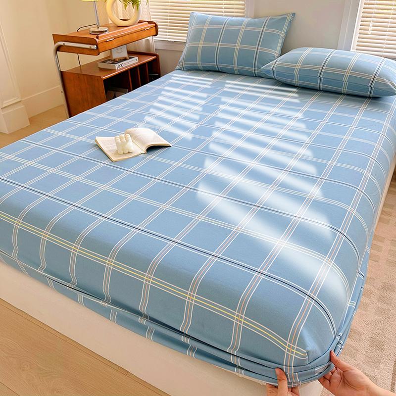Plaid Style Bedsheet Elastic Fitted Sheet Printed Bed Cover Home Soft Mattress Protector drap de lit (Pillowcase Need Order)