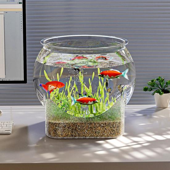 Clear Fish Bowl for Betta Fish Golden Fish Turtle Plastic Betta Fish Tank Desktop Round PET Aquarium for Home Office Decor